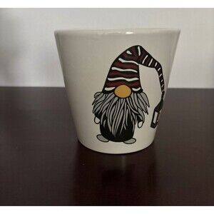 Ceramic white pot with gnome on the front Use as planter or fill with fun candy